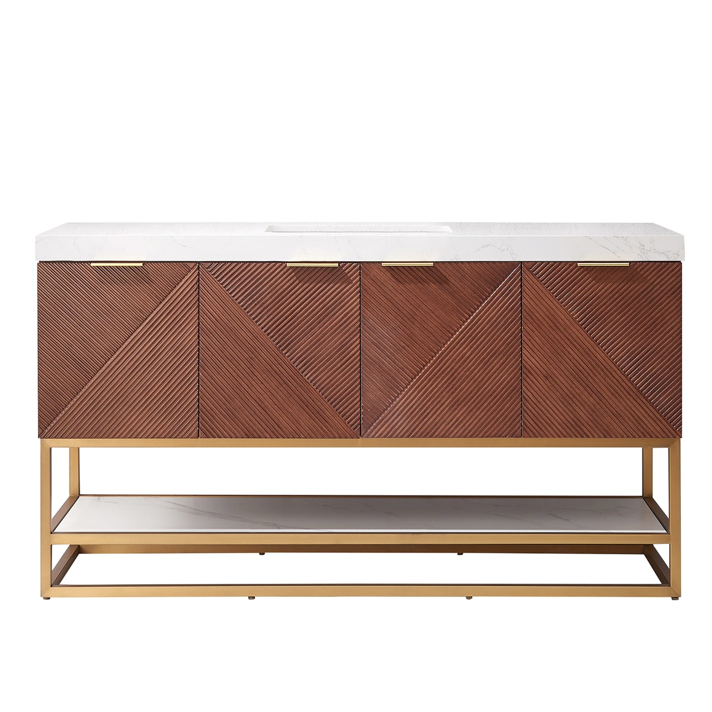 Mahon 60G" Free-standing Single Bath Vanity in North American Deep Walnut with White Grain Composite Stone Top