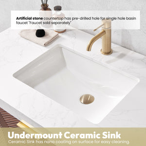 Mahon 60G" Free-standing Single Bath Vanity in North American Deep Walnut with White Grain Composite Stone Top
