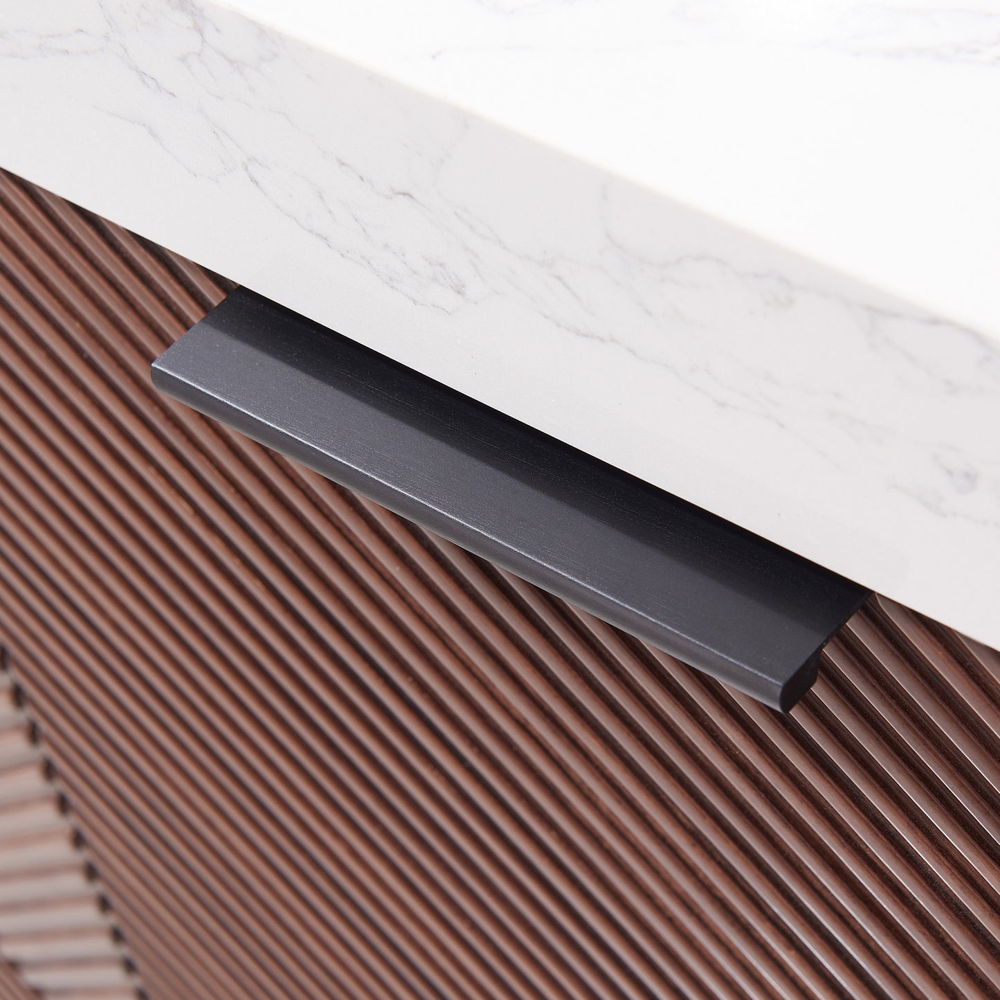 Mahon 60MB" Free-standing Double Bath Vanity in North American Deep Walnut with White Grain Composite Stone Top