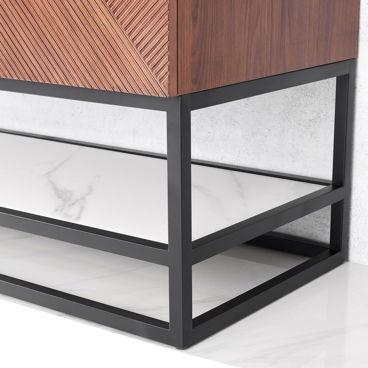 Mahon 60MB" Free-standing Double Bath Vanity in North American Deep Walnut with White Grain Composite Stone Top