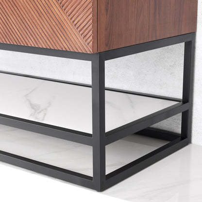 Mahon 60MB" Free-standing Double Bath Vanity in North American Deep Walnut with White Grain Composite Stone Top