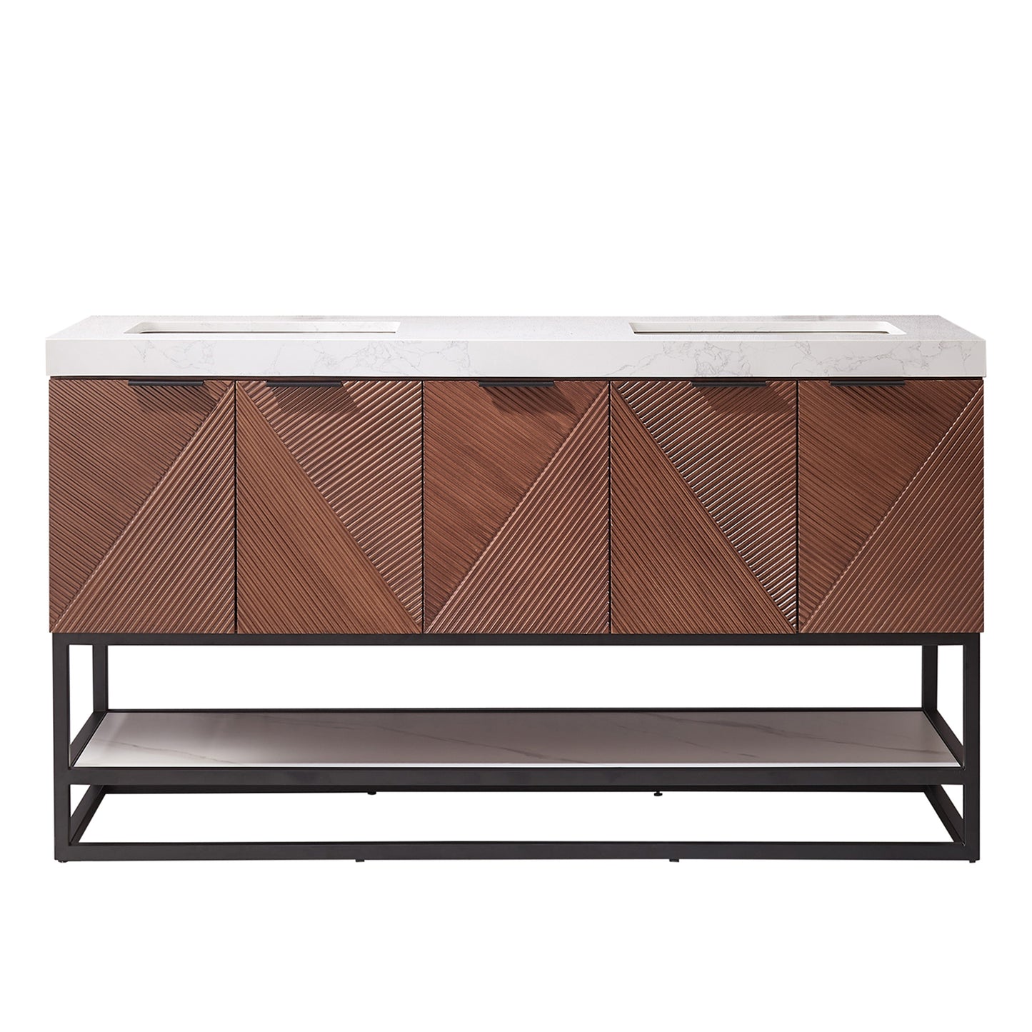 Mahon 60MB" Free-standing Double Bath Vanity in North American Deep Walnut with White Grain Composite Stone Top