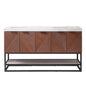 Mahon 60MB" Free-standing Double Bath Vanity in North American Deep Walnut with White Grain Composite Stone Top