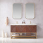Mahon 60MG" Free-standing Double Bath Vanity in North American Deep Walnut with White Grain Composite Stone Top