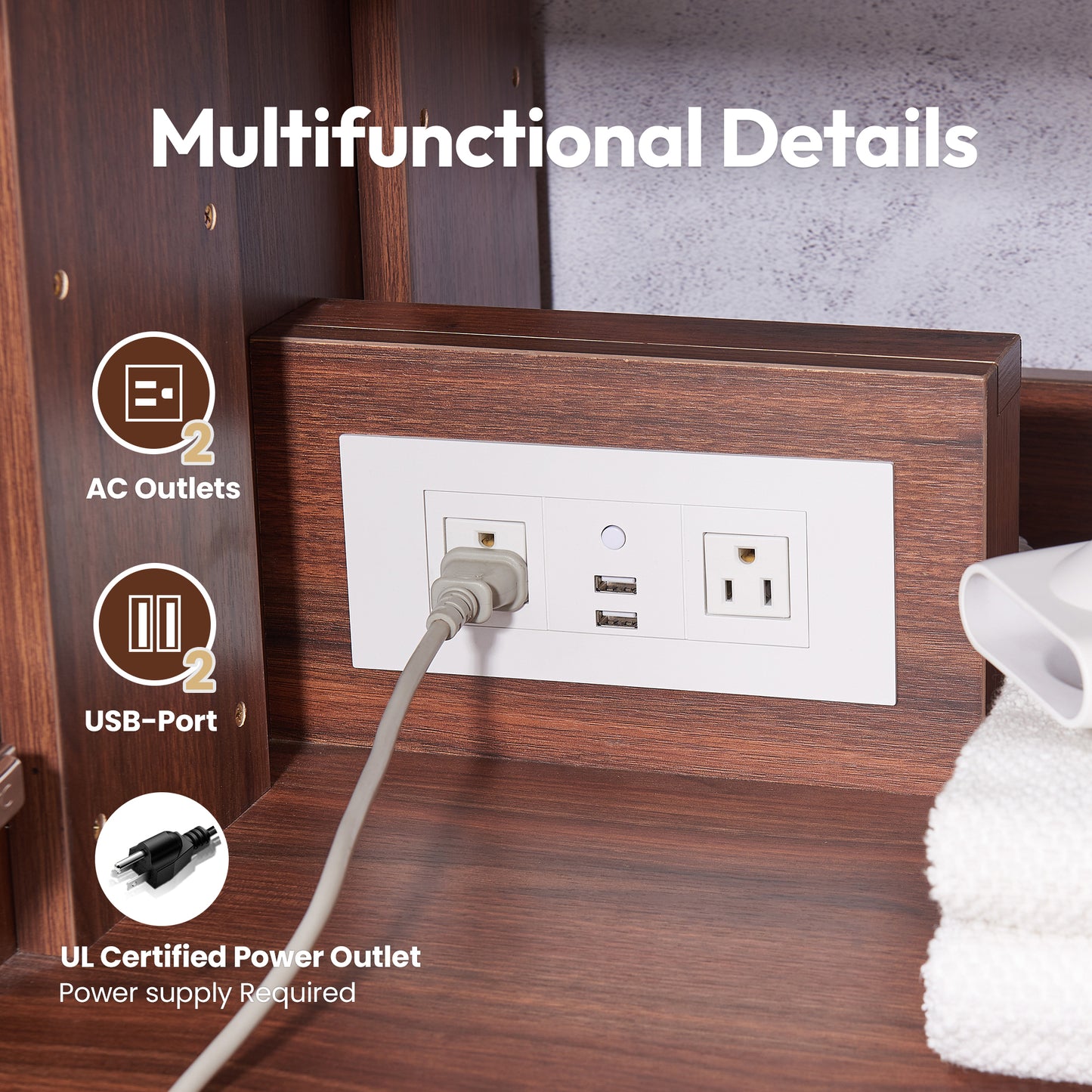Mahon 60MG" Free-standing Double Bath Vanity in North American Deep Walnut with White Grain Composite Stone Top