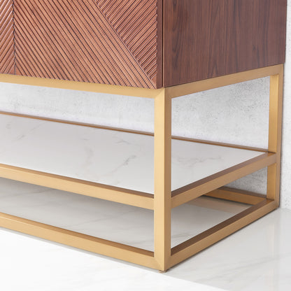 Mahon 60MG" Free-standing Double Bath Vanity in North American Deep Walnut with White Grain Composite Stone Top