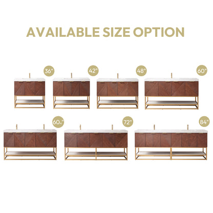 Mahon 60MG" Free-standing Double Bath Vanity in North American Deep Walnut with White Grain Composite Stone Top