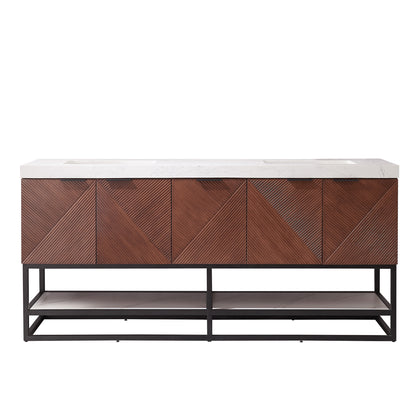 Mahon 72B" Free-standing Double Bath Vanity in North American Deep Walnut with White Grain Composite Stone Top