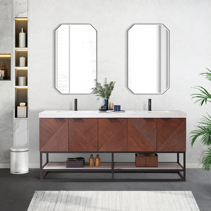 Mahon 72B" Free-standing Double Bath Vanity in North American Deep Walnut with White Grain Composite Stone Top