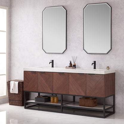 Mahon 72B" Free-standing Double Bath Vanity in North American Deep Walnut with White Grain Composite Stone Top