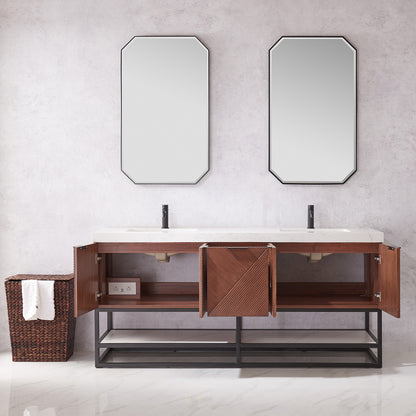 Mahon 72B" Free-standing Double Bath Vanity in North American Deep Walnut with White Grain Composite Stone Top