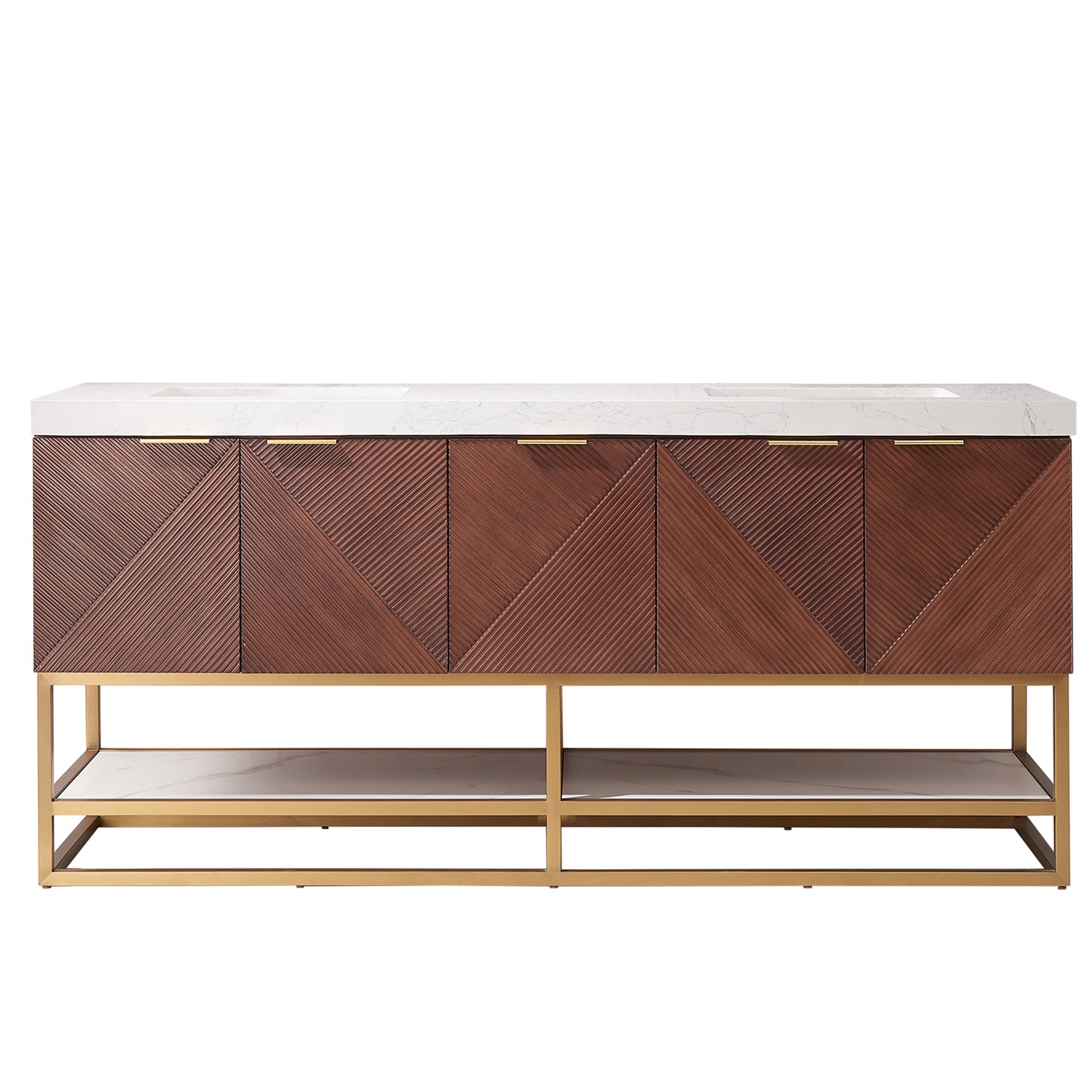 Mahon 72G" Free-standing Double Bath Vanity in North American Deep Walnut with White Grain Composite Stone Top
