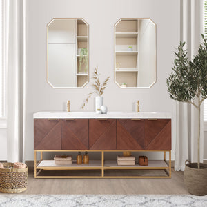 Mahon 72G" Free-standing Double Bath Vanity in North American Deep Walnut with White Grain Composite Stone Top