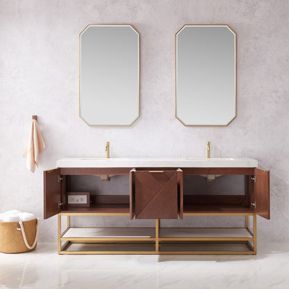 Mahon 72G" Free-standing Double Bath Vanity in North American Deep Walnut with White Grain Composite Stone Top