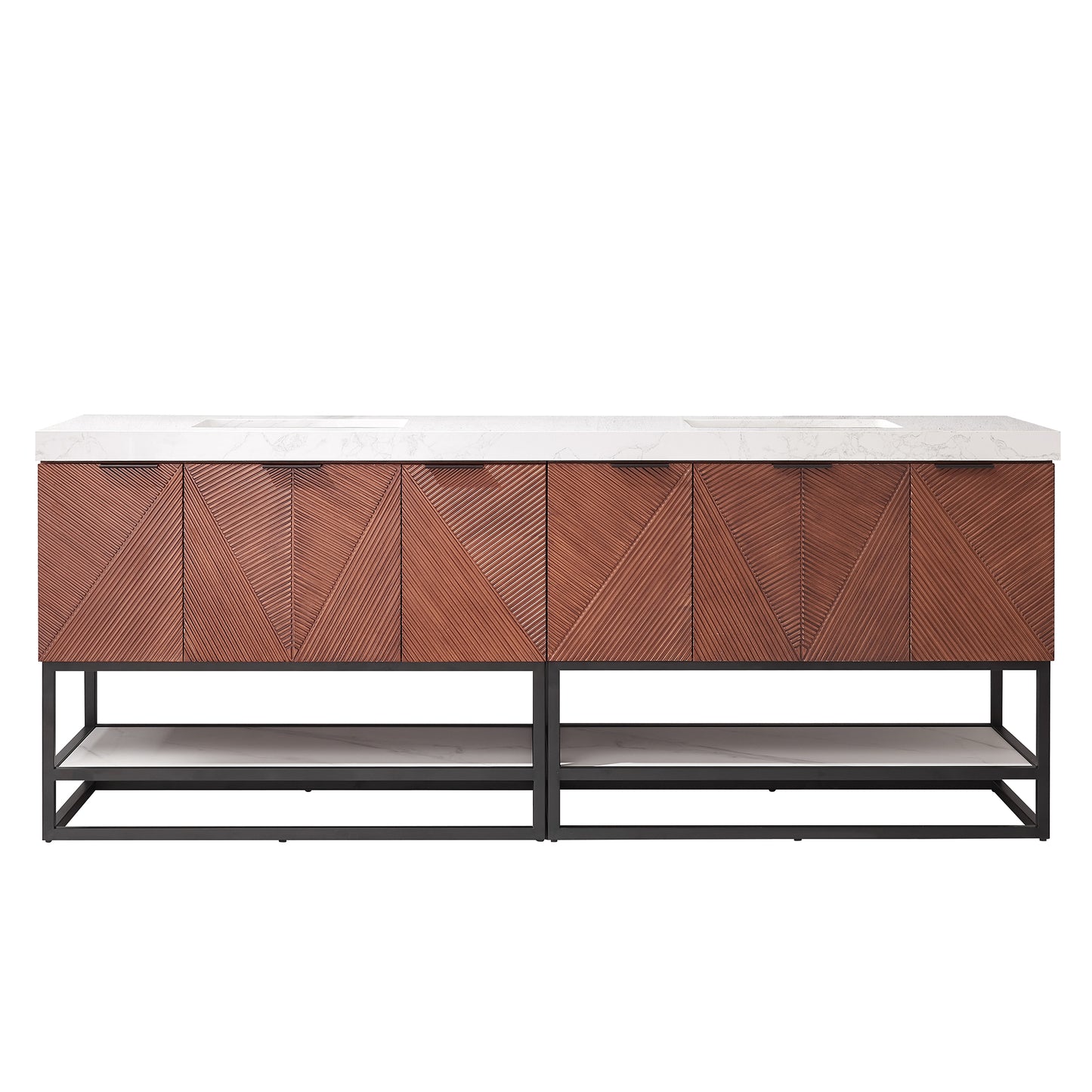 Mahon 84B" Free-standing Double Bath Vanity in North American Deep Walnut with White Grain Composite Stone Top
