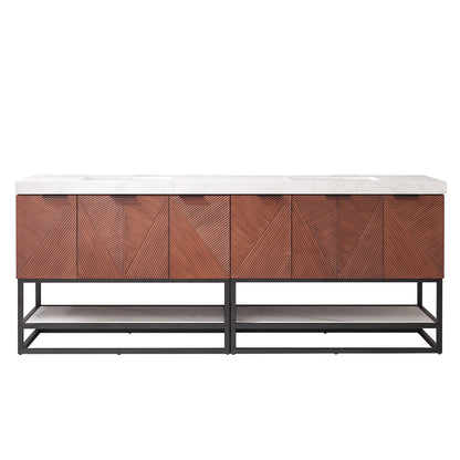 Mahon 84B" Free-standing Double Bath Vanity in North American Deep Walnut with White Grain Composite Stone Top