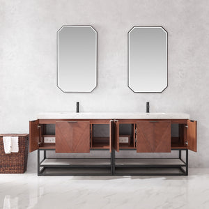 Mahon 84B" Free-standing Double Bath Vanity in North American Deep Walnut with White Grain Composite Stone Top