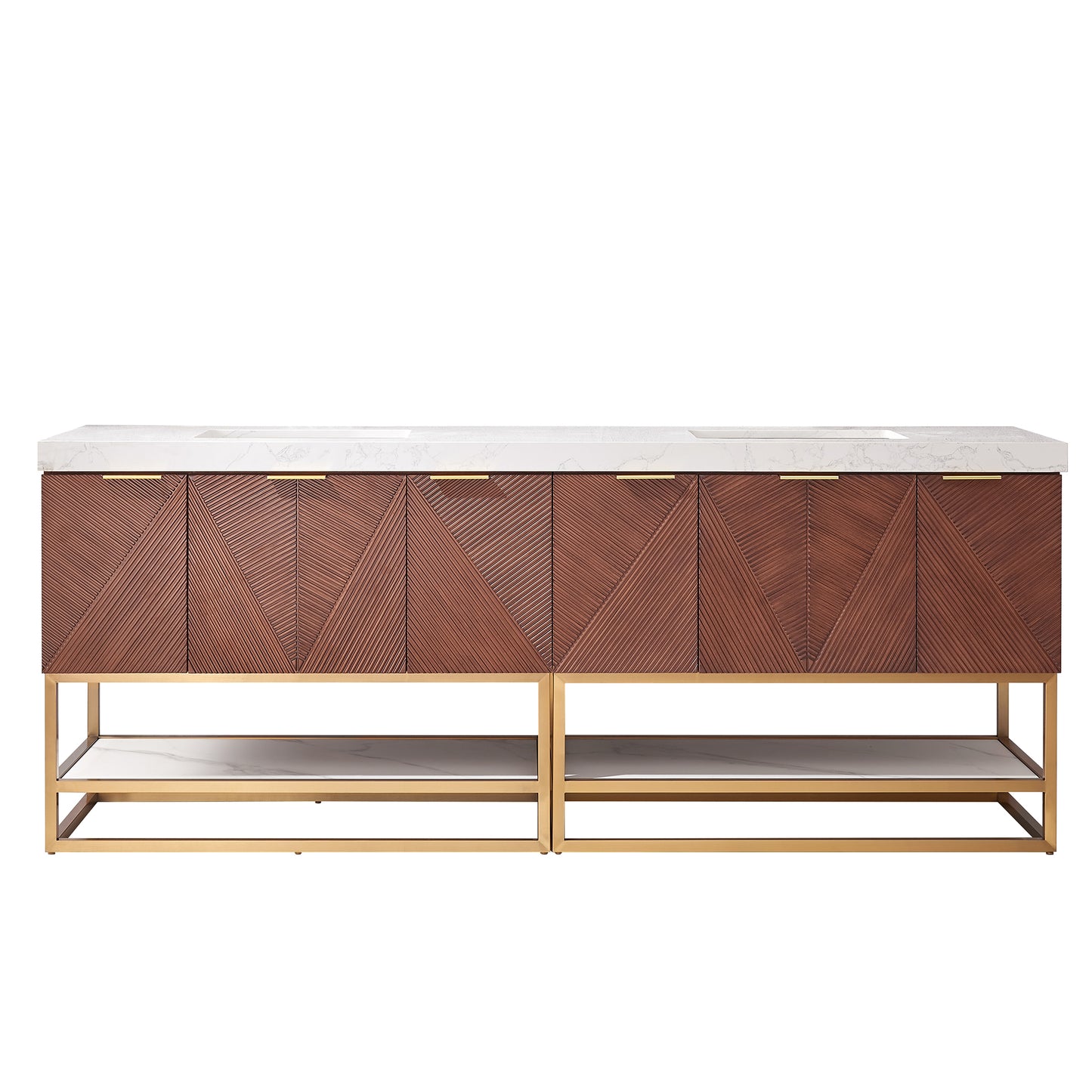 Mahon 84G" Free-standing Double Bath Vanity in North American Deep Walnut with White Grain Composite Stone Top