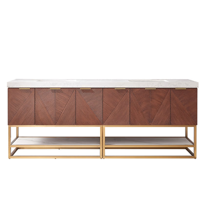 Mahon 84G" Free-standing Double Bath Vanity in North American Deep Walnut with White Grain Composite Stone Top