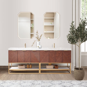 Mahon 84G" Free-standing Double Bath Vanity in North American Deep Walnut with White Grain Composite Stone Top