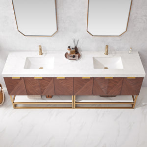 Mahon 84G" Free-standing Double Bath Vanity in North American Deep Walnut with White Grain Composite Stone Top