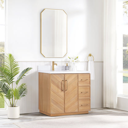 Karachi 36" Single Sink Bath Vanity in Acacia Classic Gray with White Grain Composite Stone Top