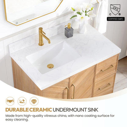 Karachi 36" Single Sink Bath Vanity in Acacia Classic Gray with White Grain Composite Stone Top