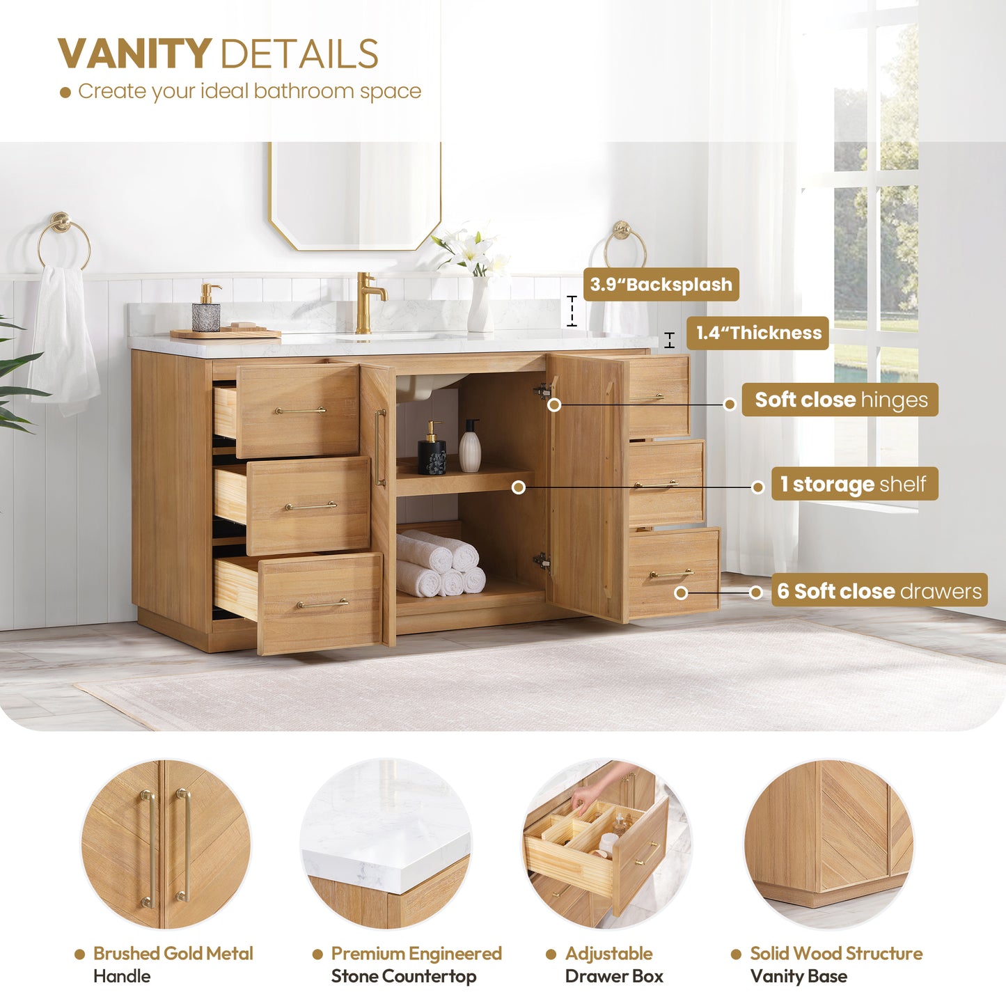 Karachi 60" Single Sink Bath Vanity in Acacia Classic Gray