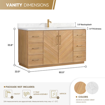Karachi 60" Single Sink Bath Vanity in Acacia Classic Gray