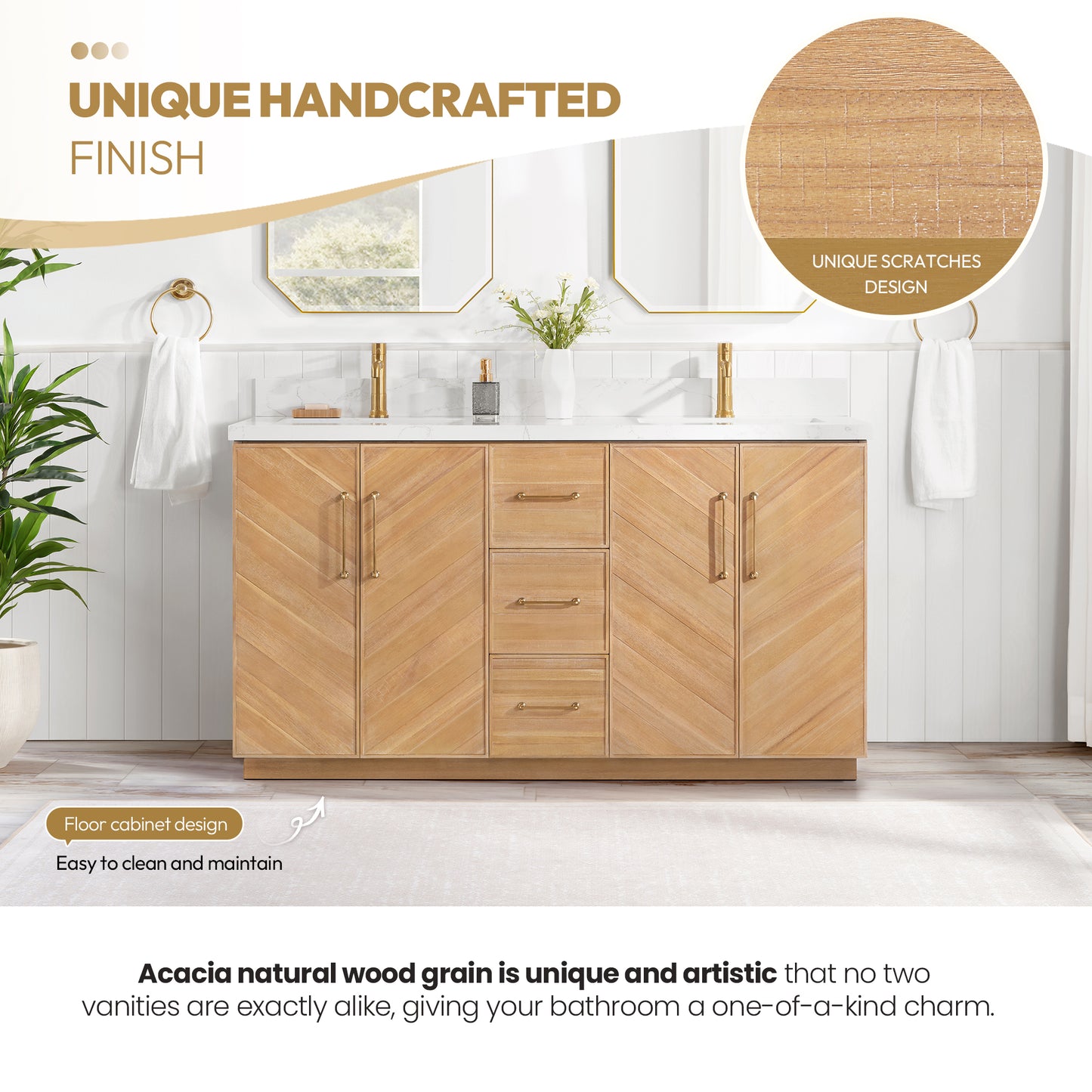 Karachi 60" Double Sink Bath Vanity in Acacia Classic Gray