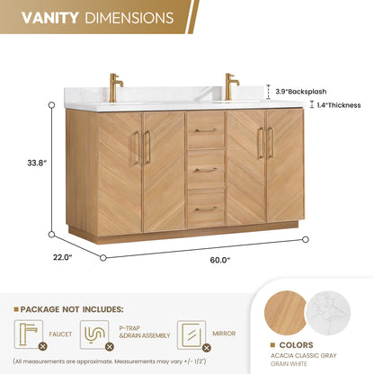 Karachi 60" Double Sink Bath Vanity in Acacia Classic Gray