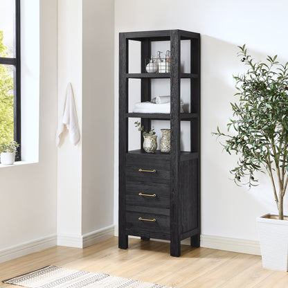 León 22" Fir Wood Black Linen Storage Cabinet