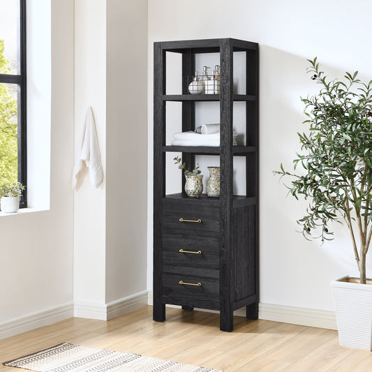 León 22" Fir Wood Black Linen Storage Cabinet