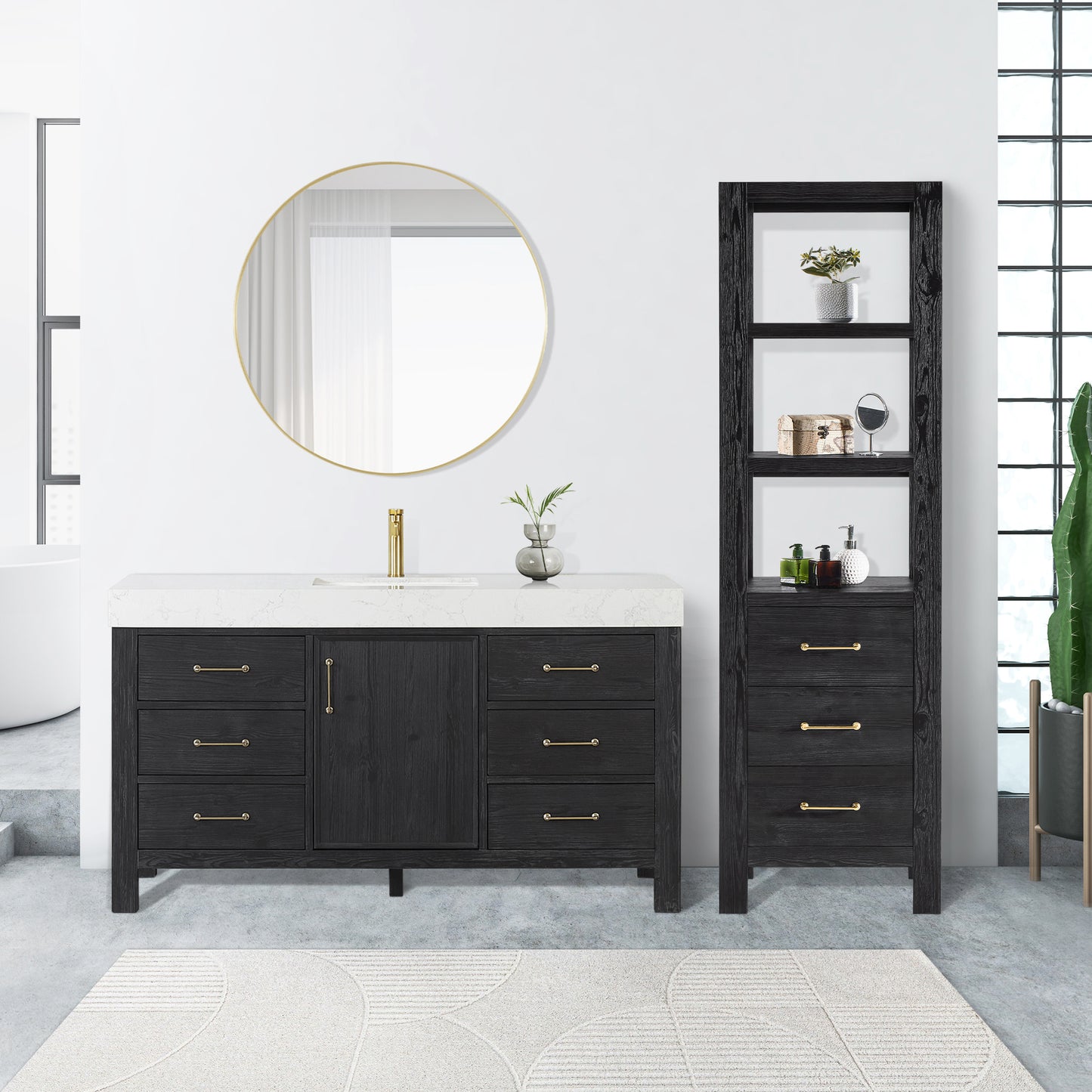 León 22" Fir Wood Black Linen Storage Cabinet