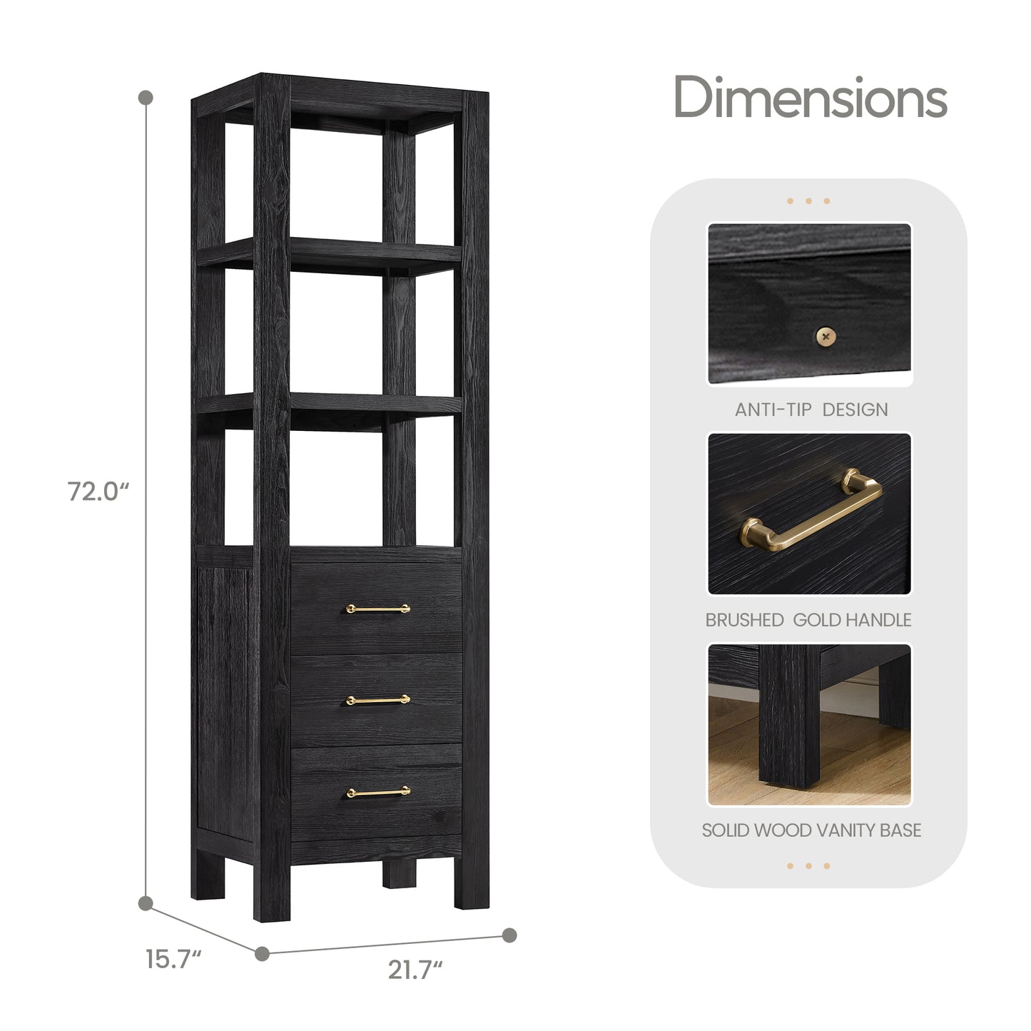 León 22" Fir Wood Black Linen Storage Cabinet