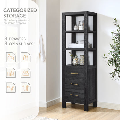 León 22" Fir Wood Black Linen Storage Cabinet