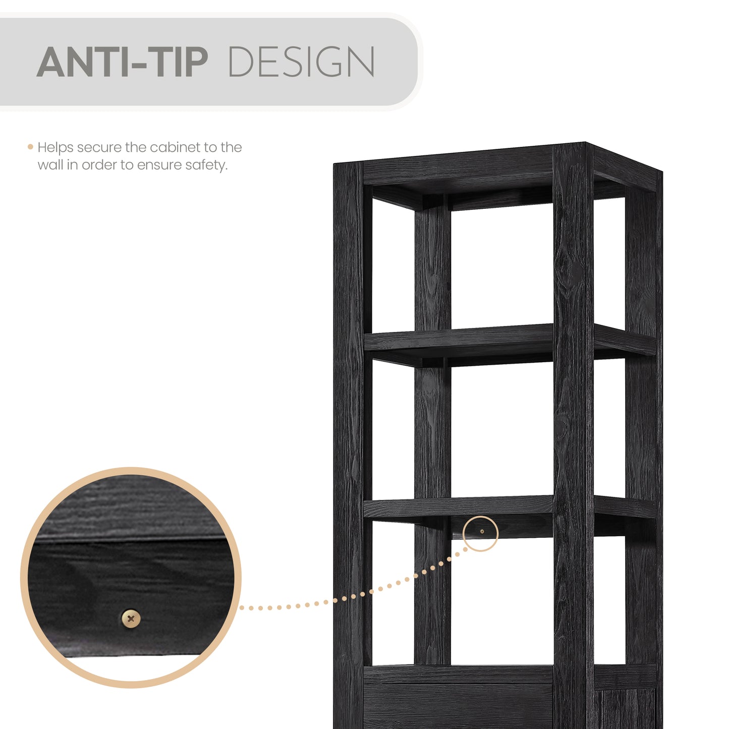 León 22" Fir Wood Black Linen Storage Cabinet
