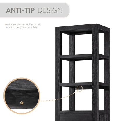 León 22" Fir Wood Black Linen Storage Cabinet