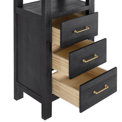 León 22" Fir Wood Black Linen Storage Cabinet