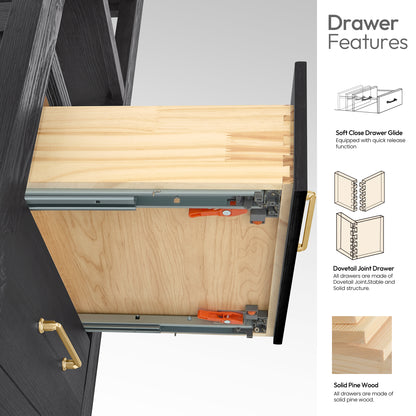 León 22" Fir Wood Black Linen Storage Cabinet