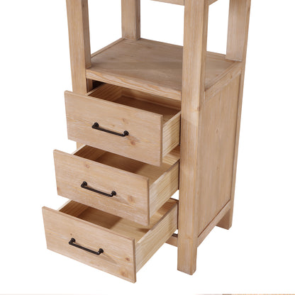 León 22" Fir Wood Brown Linen Storage Cabinet