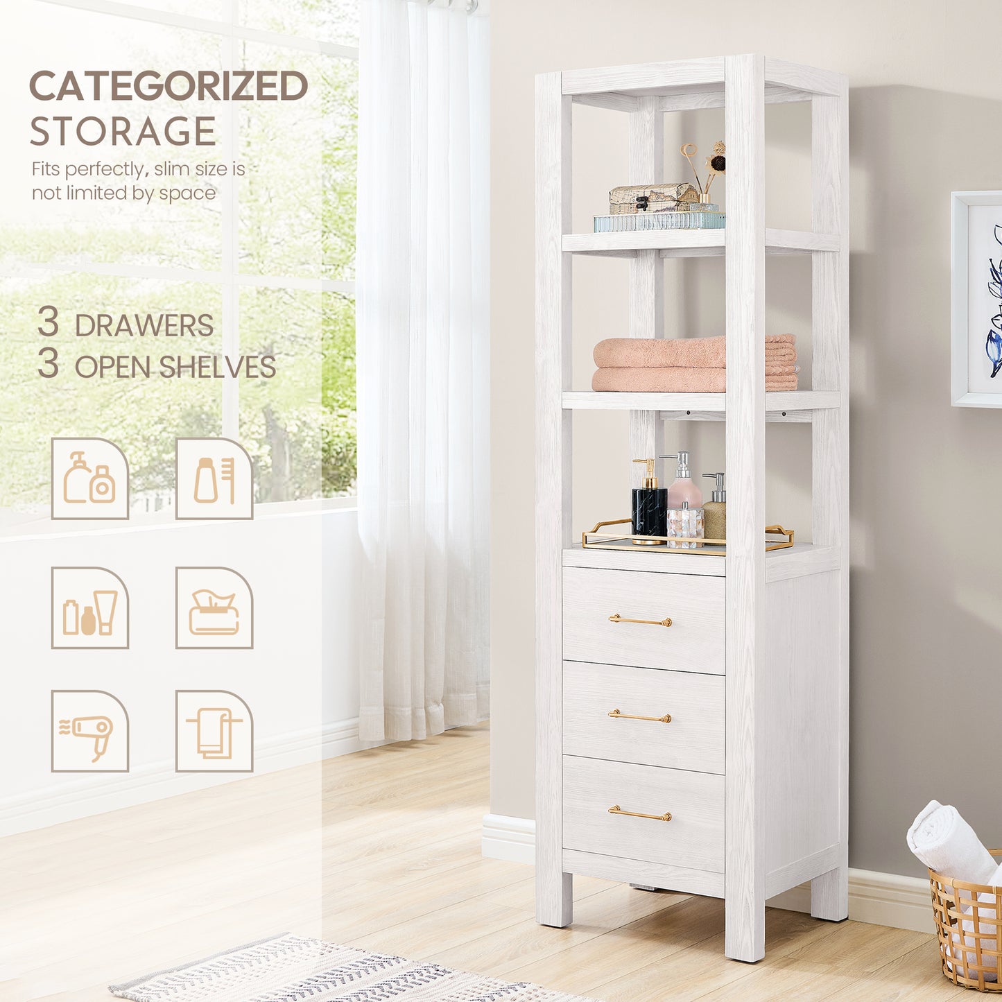 León 22" Washed White Linen Storage Cabinet