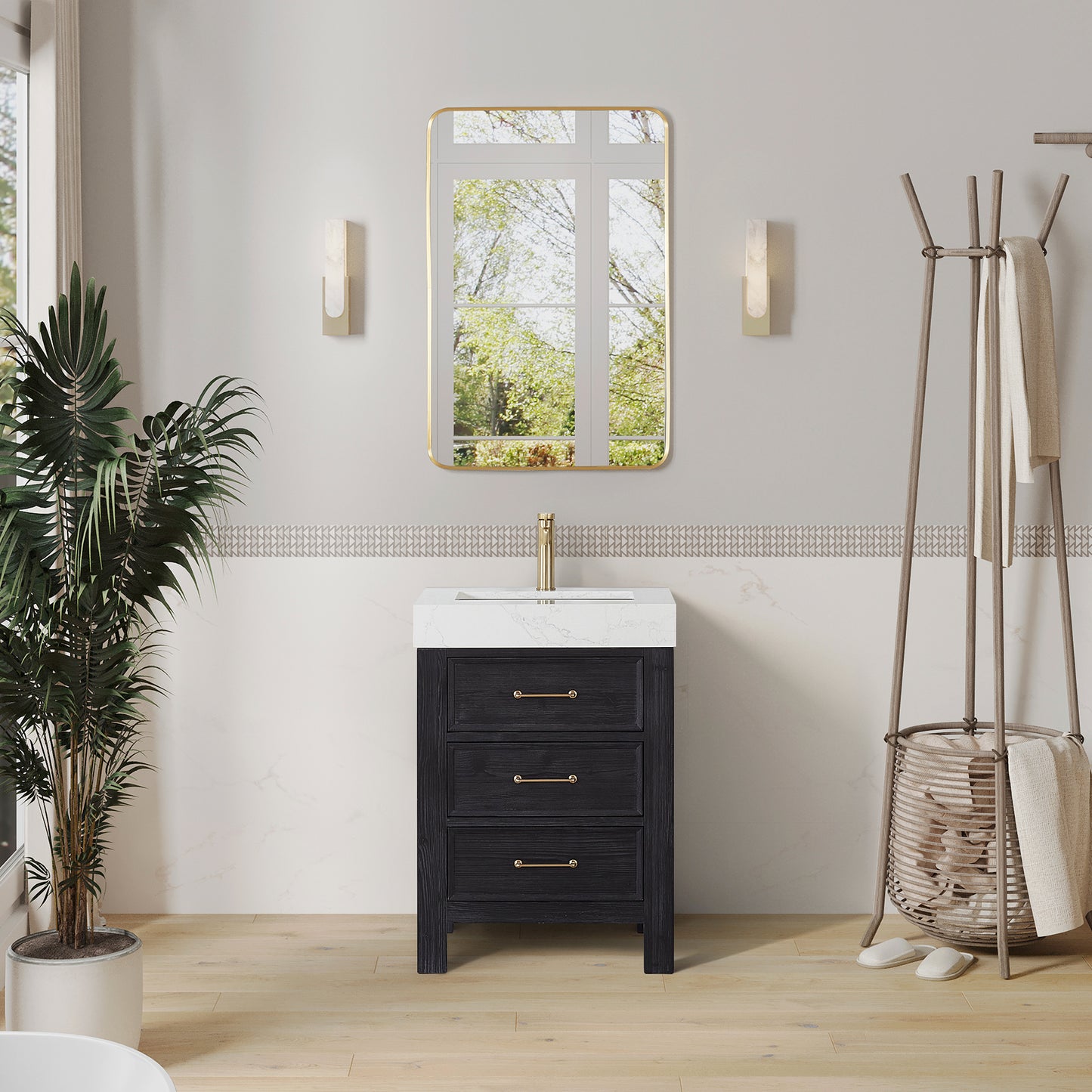 León 24" Free-standing Single Bathroom Vanity in Fir Wood Black