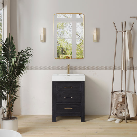 León 24" Free-standing Single Bathroom Vanity in Fir Wood Black