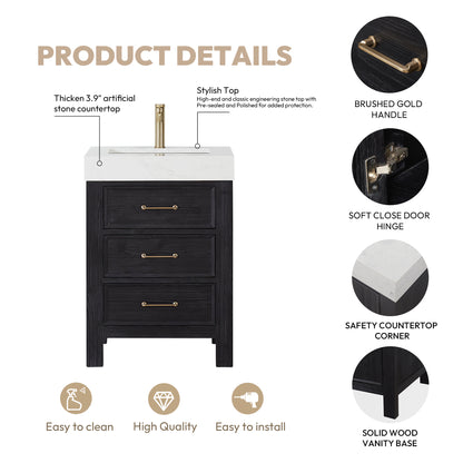 León 24" Free-standing Single Bathroom Vanity in Fir Wood Black