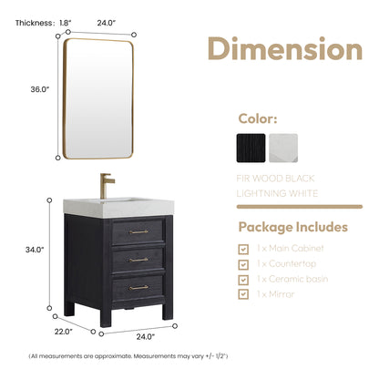 León 24" Free-standing Single Bathroom Vanity in Fir Wood Black
