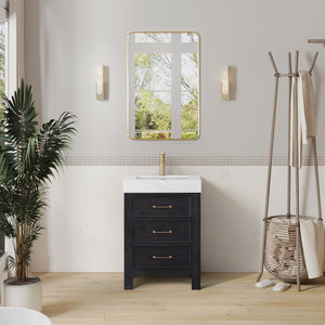 Open image in slideshow, León 24in. Free-standing Single Bathroom Vanity in Fir Wood Black with Composite top in Lightning White
