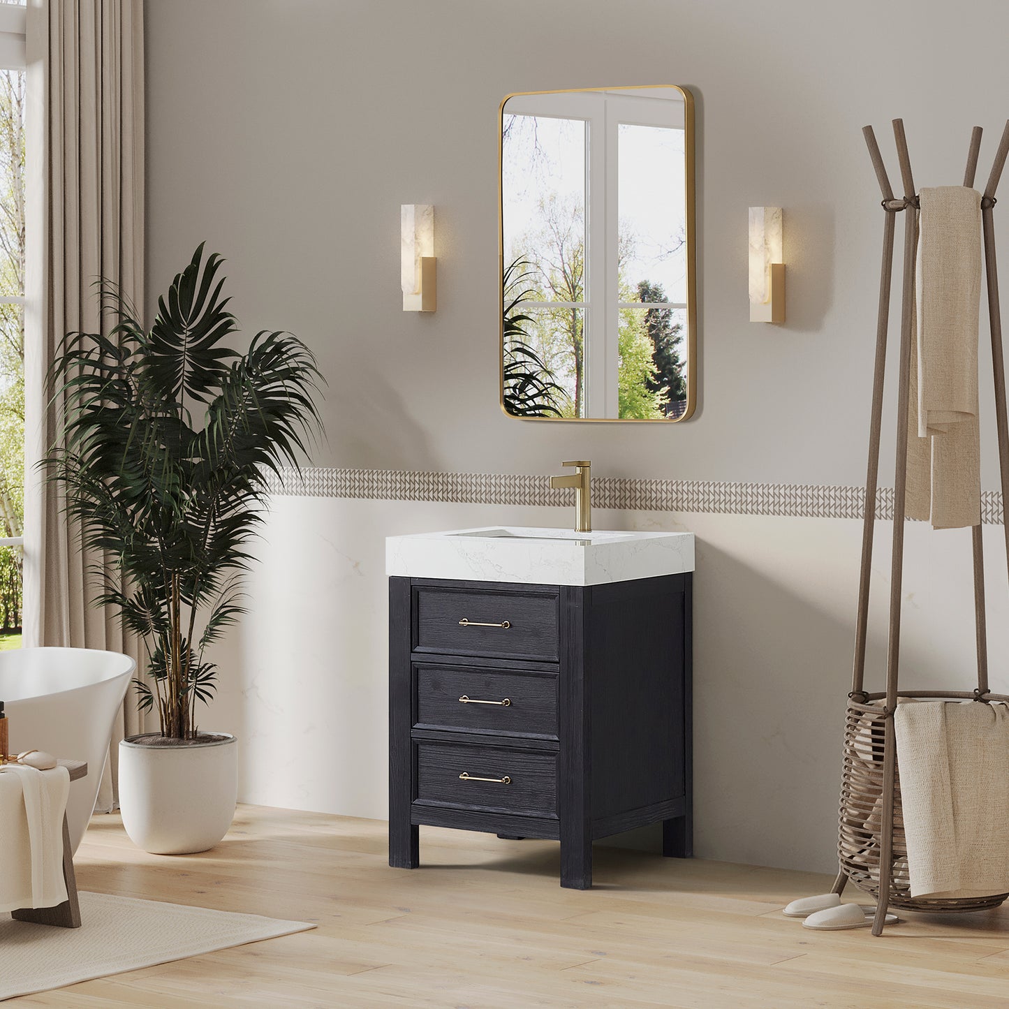 León 24" Free-standing Single Bathroom Vanity in Fir Wood Black