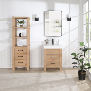 Open image in slideshow, León 24in. Free-standing Single Bathroom Vanity in Fir Wood Brown with Composite top in Lightning White
