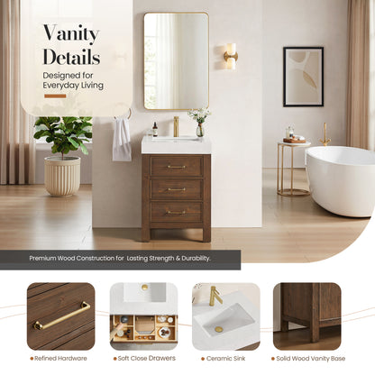 León 24" Free-standing Single Bathroom Vanity in Spruce Aged Brown with Mirror